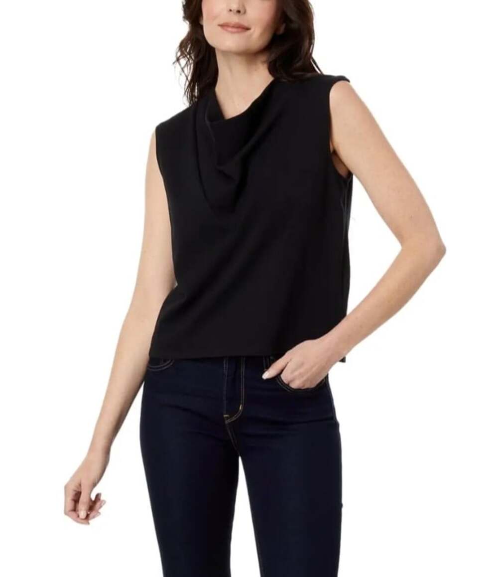 Nic + Zoe Sleeveless Black Drapped Cowl Neck Blouse